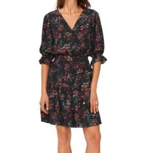 Halogen Mini Dress Elastic Waistband Half Sleeves Floral Design Green W 1X NWOT